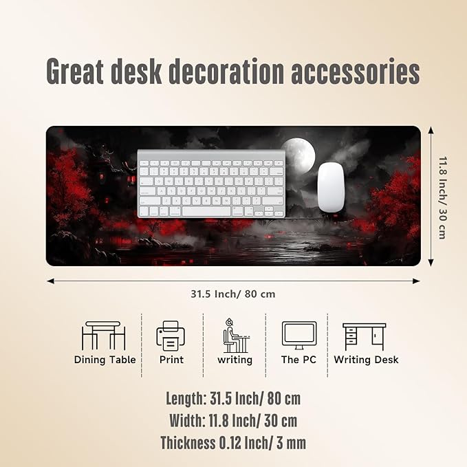Extended Gaming Mouse Pad, Large Mouse Mat 3 mm Nature Rubber Base Mousepad with Stitched Edges, Non-Slip Desk Mat for Office Home Great Gift 31.5x11.8 Inch (Dark Canyon 3)