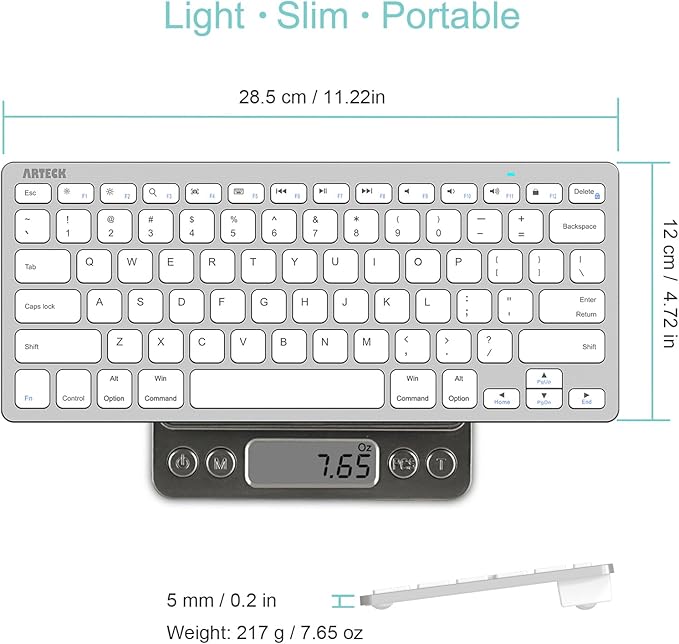 Arteck Ultra-Slim Bluetooth Keyboard Compatible with iPad 10.2-inch/iPad Air/iPad 9.7-inch/iPad Pro/iPad mini, iPhone and Other Bluetooth Enabled Devices Including iOS, Android, Windows Silver