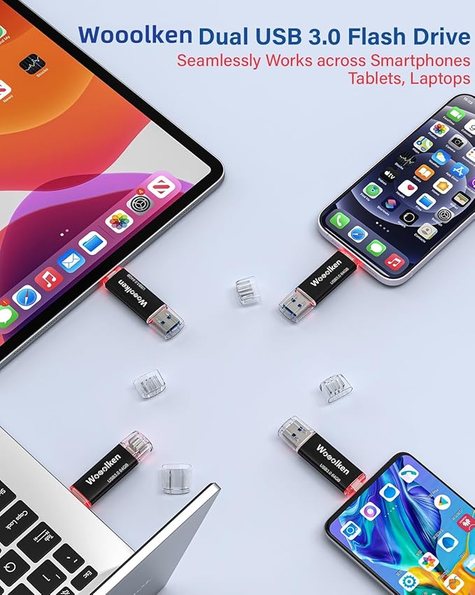 USB C Flash Drive 64GB 5 Pack, Wooolken USB 3.0 Dual Drive Type-C Thumb Drive OTG Compatible with iPhone 16/15, Android Smartphone/Tablets/Computers