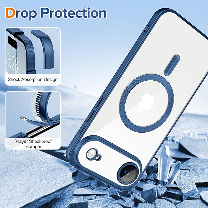 Hython Magnetic Clear for iPhone Air Case with Camera Lens Protector [Compatible with MagSafe] Luxury Plating Edge Slim Soft TPU Cover Protective Phone Case for iPhone Air 6.5", Matte Deep Blue