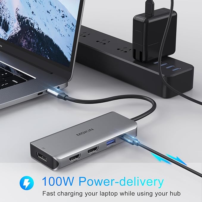 Docking Station, USB C Adapter, 9 in 1 Triple Display Multiport Dongle with 2 HDMI 4K, DisplayPort, 3 USB, 100W PD, SD/Micro SD Card Reader for MacBook Pro Air Type C Laptops