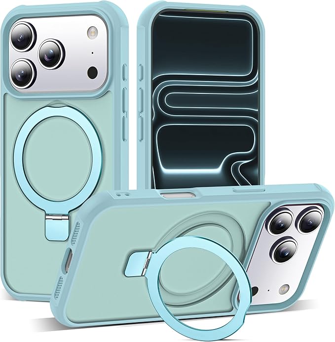 SKYLMW Compatible with iPhone 17 Pro Case with Invisible Magnetic O-Ring Stand Military-Grade Translucent Phone Case for iPhone 17 Pro 6.3" [Compatible with Mag-Safe][Great Grip Feeling], Blue
