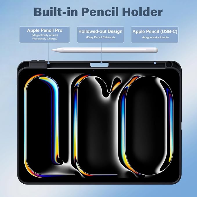 Akkerds for iPad Pro 11 Inch Case (M5/M4) 2025/2024 6th/5th Generation with Pencil Holder, for iPad Pro Case 11 Inch with Trifold Stand Protective Cover/Soft TPU Back, Auto Wake/Sleep, Black