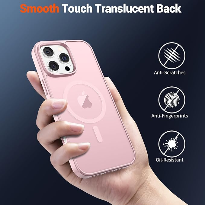 SUPFINE Magnetic for iPhone 16 Pro Case (Compatible with MagSafe) (Military Grade Drop Protection) Translucent Matte Shockproof Phone Cover,Light Pink
