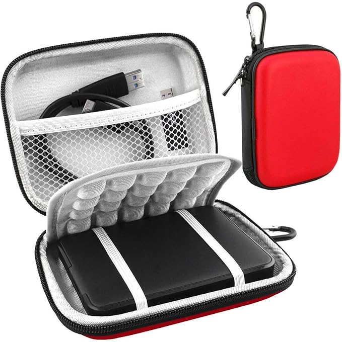 Lacdo Hard Drive Carrying Case for Western Digital WD Elements/WD My Passport/My Passport Ultra Portable External Hard Drive HDD 1TB 2TB 4TB 5TB 6TB USB 3.0 Protective Storage Travel Bag, Red