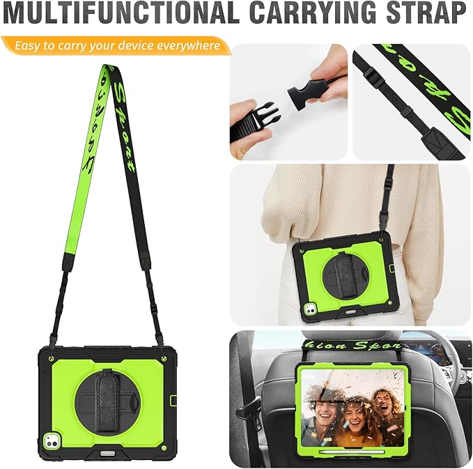 HXCASEAC for iPad Pro 13 Inch Case (M5/M4) 2025/2024, Shockproof Design with Pencil Holder, Protector, Rotating Stand, Hand Strap, Heavy Duty Protective iPad Pro13 Cover A3360 A3361 A2925 A2926,Green