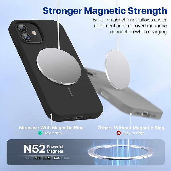 Miracase Magnetic for iPhone 12 Case/iPhone 12 Pro Case, [Soft Anti-Scratch Microfiber Lining], Compatible with MagSafe, Liquid Silicone Shockproof Drop Protection Phone Case for 12/12 Pro,Black