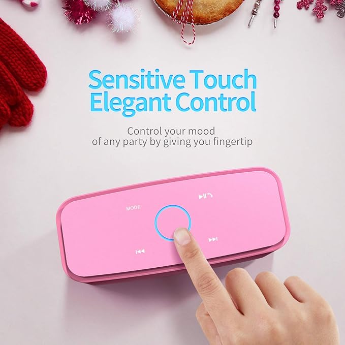 DOSS SoundBox Touch Wireless Bluetooth Speaker-12W HD Sound with Rich Bass, IPX5 Waterproof, 20H Playtime, Handsfree, for Gatherings, Home, Office, Outdoor, Travel-Pink