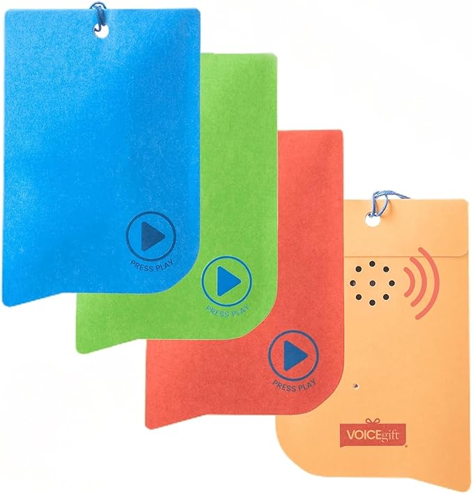 VOICEGIFT 60-Second Audio Recorders for Gift, Back to School Voice Recordable GiftTags for Teachers & Students | Multicolor | 4 Pack