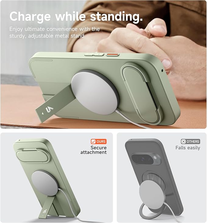 SURITCH for Google Pixel 10 Pro XL Phone Case, Compatible with MagSafe, Protective Cover with Camera Cover & Adjustable Metal Kickstand for Pixel 10 Pro XL 2025 -Sage Green