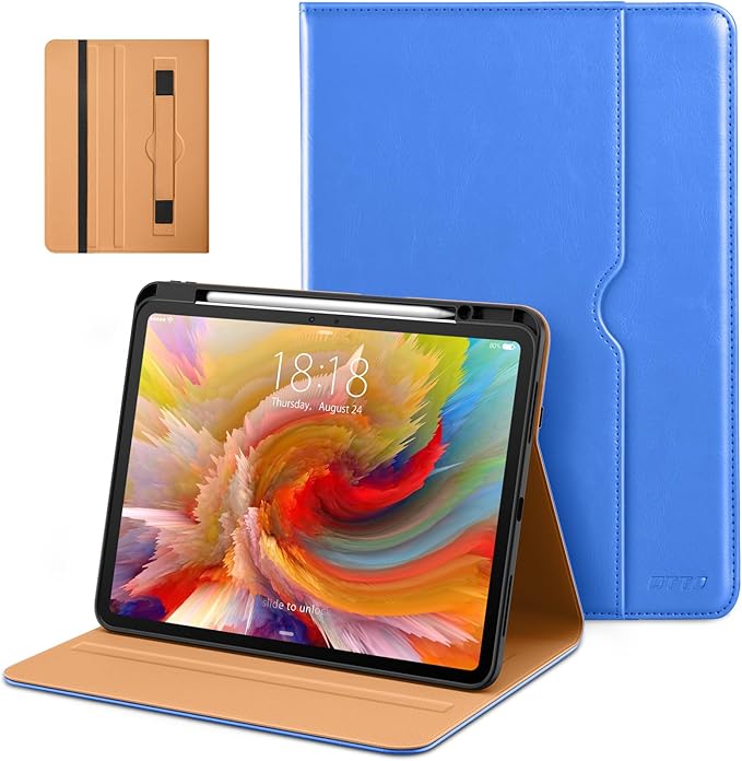 DTTO for iPad Pro 13 inch Case (M5/M4) 2025/2024, Premium Leather Business Folio Stand Cover with Pencil Holder - Auto Wake/Sleep & Multiple Viewing Angles, Built in Hand Strap & Pocket, Royal Blue