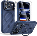 3-in-1 Set for iPhone 17 Pro Max Case with Camera Stand [1 Screen Protector & 1 Camera Lens Protector ][Fits MagSafe][Shockproof & Magnetic][Translucent Matte]Fashion Phone Case for 17 Pro Max(Blue)