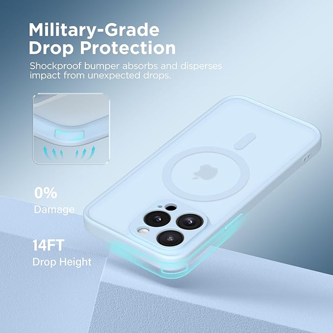 CAPRARO Magnetic for iPhone 14 Pro Max Case, [Compatible with MagSafe] [Full Camera Protection] Shockproof Protective Slim Translucent Matte Phone Case for iPhone 14 Pro Max 6.7'', Light Blue