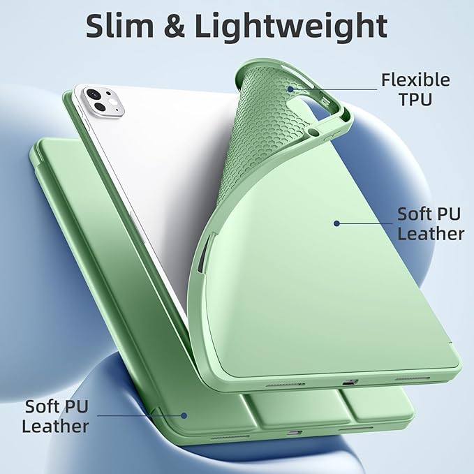 Akkerds Compatible with iPad Pro 13 Inch Case (M5/M4) 2025/2024, for iPad 13 Pro Case with Pencil Holder, Slim Trifold Stand Protective Cover with Soft TPU Back, Auto Wake/Sleep (Green)