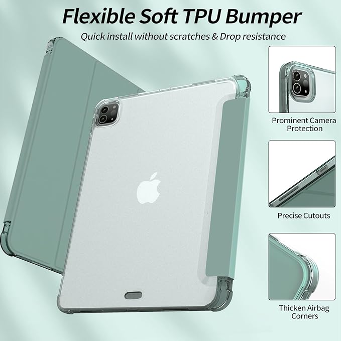 Kenke New iPad Pro 11 Inch Case 4th/3rd/2nd/1st Generation 2022/2021/2020/2018 Support 2nd Pencil Charge with Built-in Left Side Pencil Holder, Hard Frosted Back Cover & Colored Edge (Dark Green)