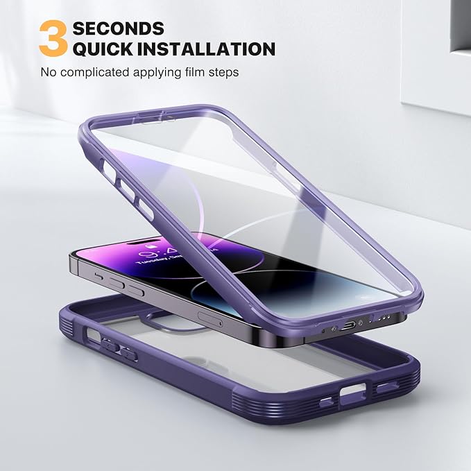 Diaclara Designed for iPhone 14 Pro Case 6.1’’, Full Body Rugged Protective Case+ Camera Lens Protector w/Built-in Touch Sensitive Anti-Scratch Screen Protector, Bumper (Royal Purple)
