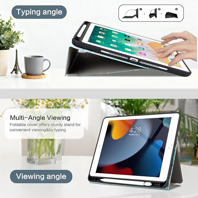 Vimorco Case for iPad Air 3rd 2019, for iPad Pro 10.5 inch 2017/2019, for iPad 9th/8th/7th Generation 10.2 inch,4 Viewing Angles,Pencil Holder,Full Protective Cover,Auto Sleep/Wake,Green Quicksand