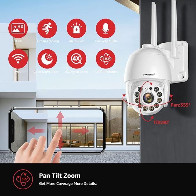 BOAVISION 4K/8MP Security Camera Outdoor, Wireless WiFi IP Camera Home Security System 360° View,Human/Pet/Vehicle Detection, auto Tracking,Two Way Talk,pan Tile Full Color Night Vision,5G/2.4G WiFi