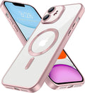 Hython Magnetic Clear for iPhone 11 Case with Camera Lens Protector [Compatible with MagSafe] Luxury Plating Edge Slim Soft TPU Cover Protective Phone Case for iPhone 11 6.1", Matte Pink