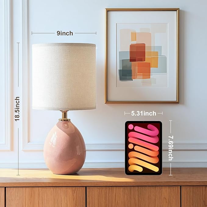 Dawnwake 18.5" Table Lamps Set of 2 for Living Room Bedroom, Bedside Lamps for Night Stands, Desk Nightstand Lamp Dimmable, Modern Linen Ceramic Lamps，Pink