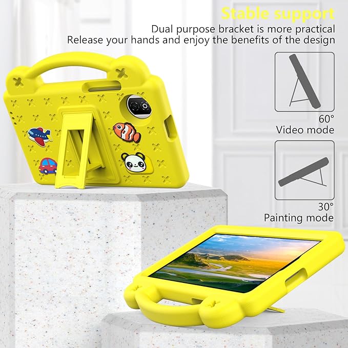 AKABEILA Compatible with Honor Pad X7 8.7 inch 2025 Tablet Case, Kids Friendly Universal Lightweight Shockproof Protective Case with Shoulder Strap & Stand Handle Yellow