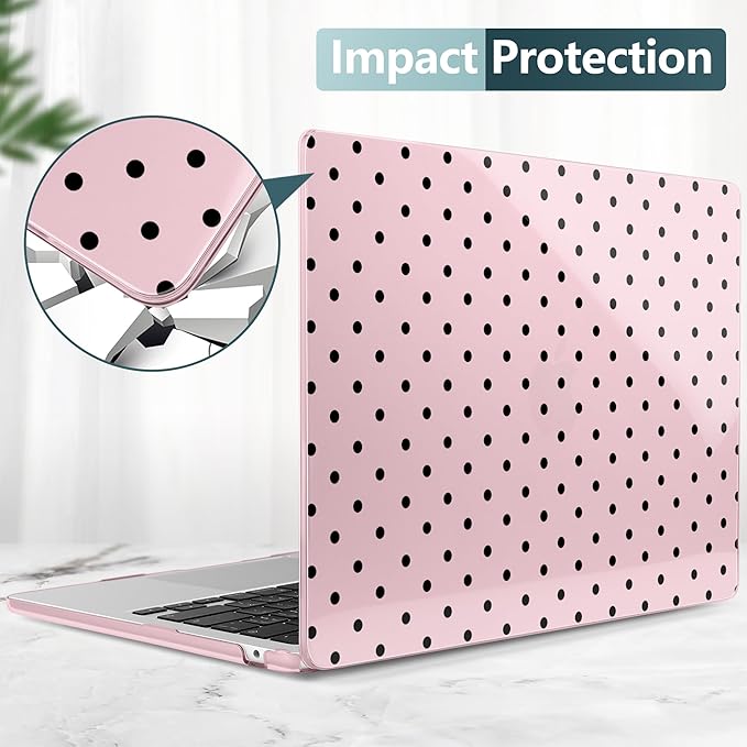 DONGKE Compatible with M5 MacBook Air 15 inch Case 2026 2025-2023 A3448 A3241 A3114 A2941 M4 M3 M2 Liquid Retina Display Touch ID, Protective Hard Shell Cover & Keyboard Skin - Black Polka Dots