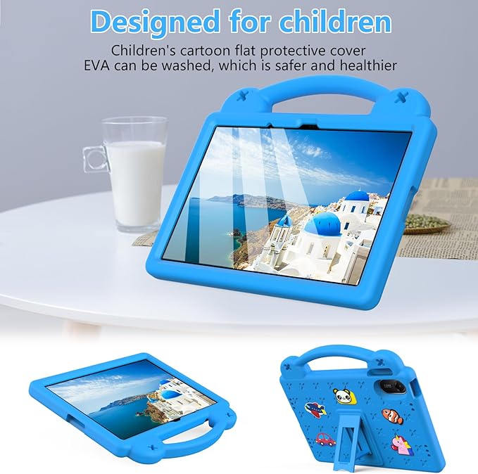 AKABEILA Compatible with Xiaomi Redmi Pad 2 2025 11 inch Tablet Case, Kids Friendly Universal Lightweight Shockproof Protective Case with Shoulder Strap & Stand Handle Sky Blue
