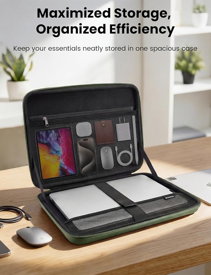 DOMISO Laptop Hard Case 14-14.4 inch Waterproof Shockproof Hard Shell Laptop Sleeve with Handle & Storage Pocket, Compatible with MacBook, HP, Dell, Green
