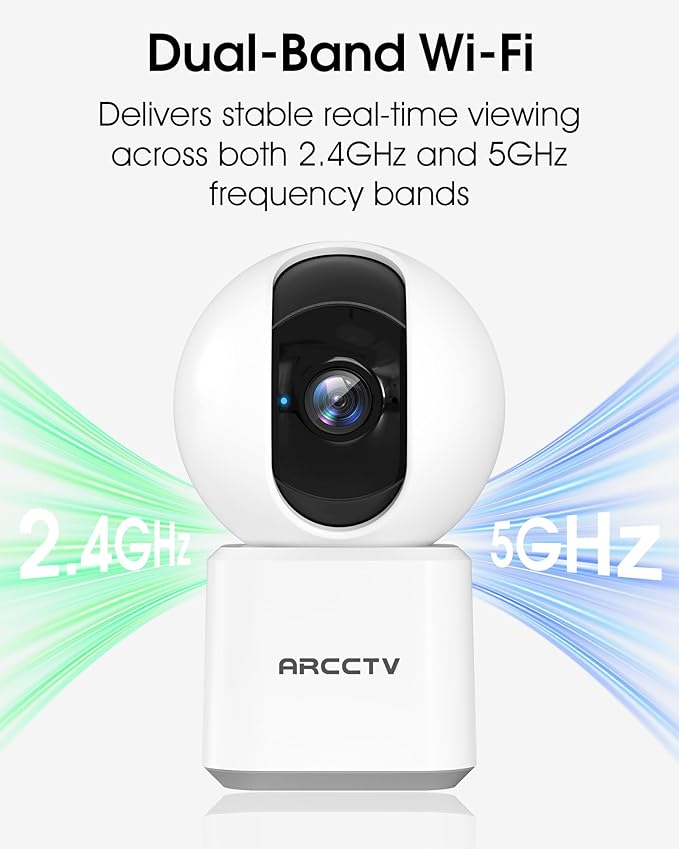 ARCCTV Indoor Security Camera, Camera for Home Security, 5G&2.4GHz Pet Camera with WiFi 6, Motion Tracking, 2-Way Audio, Night Vision, Cloud & SD Card Storage, Compatible with Alexa