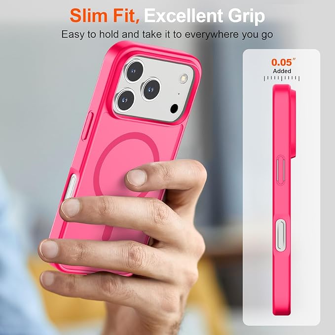 SUPFINE Magnetic for iPhone 17 Pro Case (Compatible with MagSafe)(Military Grade Drop Protection) Translucent Matte Shockproof with Anti-Fingerprint Phone Cover 2025,Hot Pink