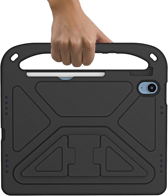 for iPad A16 Case 11th Generation 2025 11 Inch, iPad 10th Generation 10.9" 2022 Case, Kids Friendly Lighweight EVA Foam Shoulder Strap Shockproof Stand Cover for Girls Boys, Black