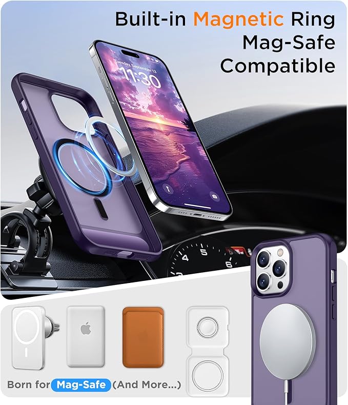 Magnetic Compatible with iPhone 14 Pro Case, [Built-in Invisible Kickstand][Compatible with MagSafe] [Military Grade Shockproof] Slim Translucent Matte Phone Case for iPhone 14 Pro 6.1"