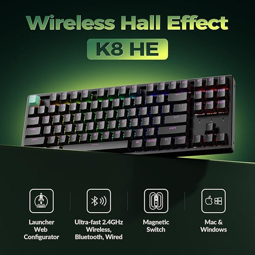 Keychron K8 HE TKL Wireless Mechanical Keyboard Hot Swappable Hall Effect Magnetic Switches 2.4 GHz/Bluetooth/Wired QMK/VIA Custom RGB Backlit Aluminum for Mac Windows Linux-Black