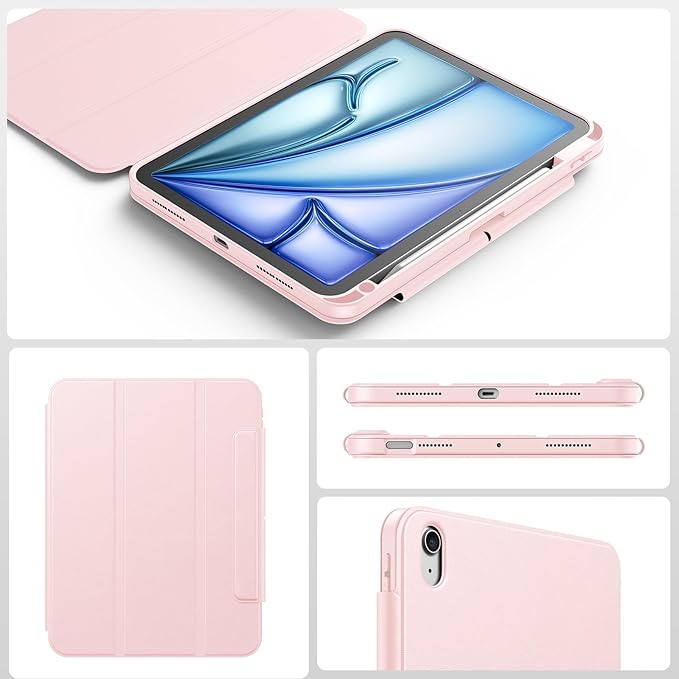 SPARIN Case for iPad Air 11 inch M3/ M2, iPad Air 7th/6th/5th/4th Gen (2025/2024/2022/2020) 10.9 inch,Case with Apple Pencil Holder, Detachable Magnetic Cover, Portrait and Landscape Stand, Pink