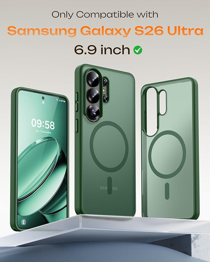 TOCOL for Samsung Galaxy S26 Ultra Case, Built-in Magnetic Ring, Drop Protection, Slim Translucent Matte Phone Case for Galaxy S26 Ultra 6.9 inch (Alpine Green)