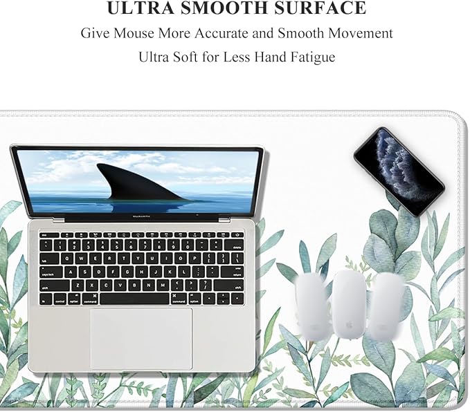 Auhoahsil Large Mouse Pad, XXL Gaming Mousepad, Desk Mat for Desktop, Thick Rubber, Big & Long Size, Stitched Edges, Full Desk Pad for Laptop & Computer, Extended 31.5 x 11.8 in, Minimalist Leaves
