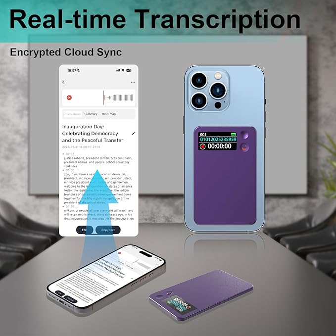 AI Voice Recorder, ChatGPT Transcribe & Summarize, 112 Languages Digital Voice Recorder, Noise Reduction Portable Dictaphone, 64GB HD Recording Device for Meetings, Lectures, Calls, Interviews