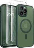 CAPRARO Magnetic for iPhone 13 Pro Case, [Compatible with MagSafe] [Full Camera Protection] Shockproof Protective Slim Translucent Matte Phone Case for iPhone 13 Pro 6.1'', Deep Green