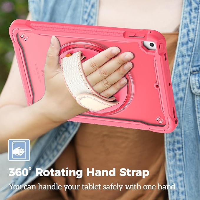 ProCase Rugged Case for iPad 9.7 Inch 5th 6th Gen/iPad Air 2 / iPad Pro 9.7 Case, Heavy Duty Shockproof Rugged Cover with Hand Strap 360 Degree Rotatable Kickstand Protective for iPad 9.7" -Melonpink