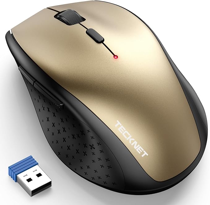 TECKNET Wireless Mouse, 2.4G USB Computer Mouse with 6-Level Adjustable 4800 DPI, 30 Months Battery, Ergonomic Grips, 6 Buttons Portable for PC, Chromebook, Mac - Gold Black