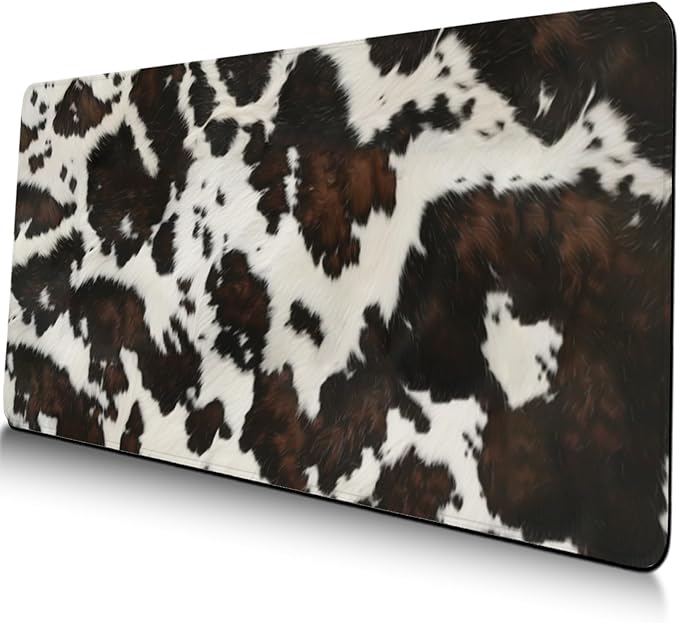 Highland Cow Print Gaming Mouse Pad, Large Mouse Pad Waterproof, Extended Desk Mousepad with Non-Slip Rubber Base Stitched Edge, Keyboard Mat for Desk Gaming Home Office, Black, 35.4" x 15.7"