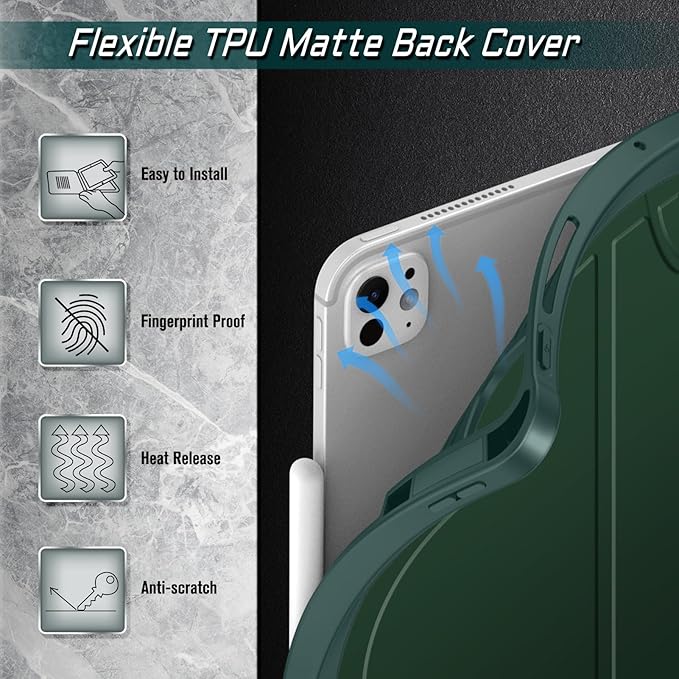 Fintie Magnetic Stand Case for iPad Pro 13-inch (M5) 2025 / (M4) 2024 - Multiple Angles Shockproof Rugged Soft TPU Cover with Pencil Holder, Auto Sleep/Wake, Green