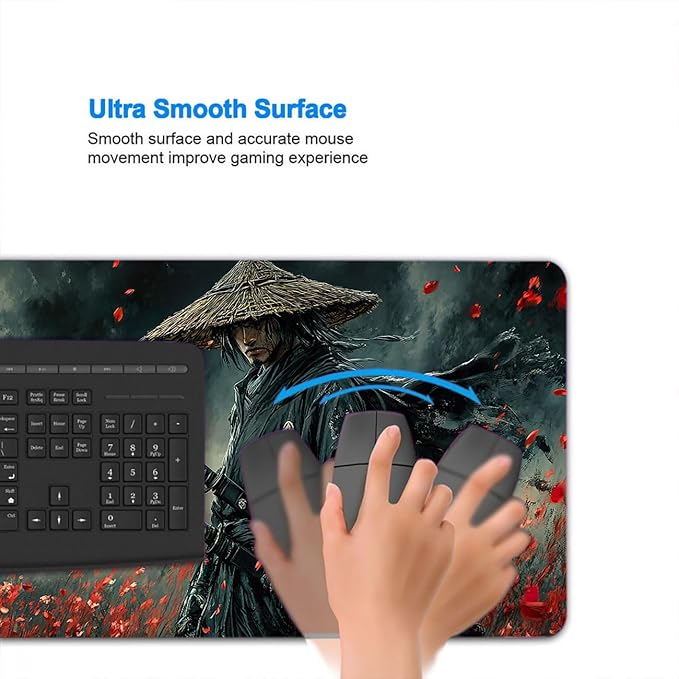 Warrior Desk Mat Swordsman Japanese Anime XL Mouse Pad Large Mousepad Extended Laptop Keyboard Mat Gaming Desk Pad Mouse Mat Professional Desk Pad for Office Equipment 31.5x11.8 Inch