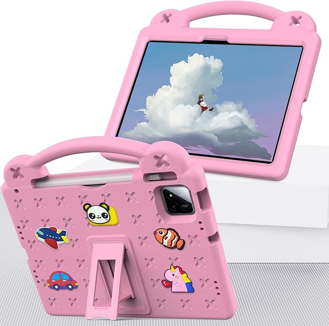 AKABEILA Compatible with Xiaomi Pad 7/Xiaomi Pad 7 Pro 11.2 inch 2024/Xiaomi Pad 8 2025 11.2 inch Tablet Case, Kids Friendly Universal Protective Case with Shoulder Strap & Stand Handle Pink