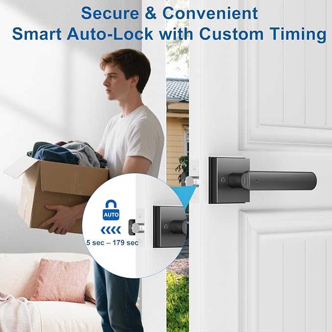 Fingerprint Door Lock & Biometric Door Knob with App – 3-in-1 Keyless Entry Smart Door Lock with Auto-Lock & Interior Lockable, Secure Your Home, Office, Bedroom & Apartment Black