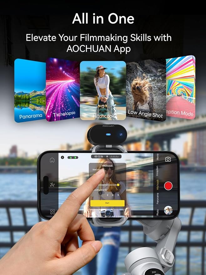 AOCHUAN 3-Axis Phone Gimbal, Gimbal Stabilizer for iPhone w/AI Vision Sensor, Portable for iPhone/Andriod, Phone Stabilizer Built in Fill Light Perfect for TikTok YouTube-Smart XPro AI Grey
