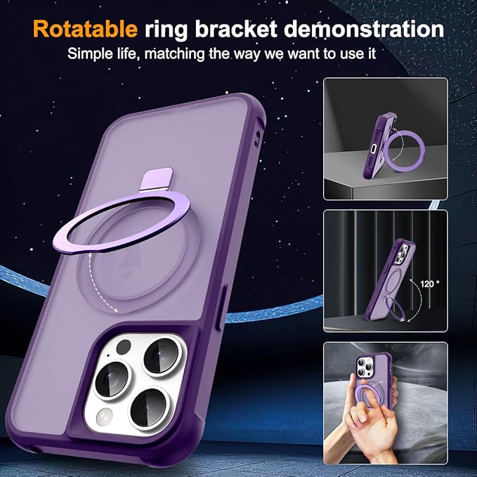 SKYLMW Compatible with iPhone 11 Pro Max Case with Invisible Magnetic O-Ring Stand Military-Grade Translucent Case for iPhone 11 ProMax 6.5" [Compatible with Mag-Safe][Great Grip Feeling], Purple