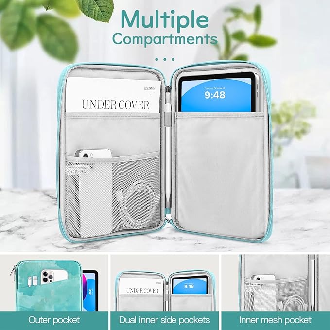 Dadanism 9-11" Tablet Sleeve Bag Carrying Case for iPad (A16) 11th Gen 11", iPad 10th Gen 10.9" Air 5/4, iPad Air M4/Pro 11", iPad 9/8/7th, Galaxy Tab A11+ Plus 11", Remarkable 2 10.3",Sea Salt Green