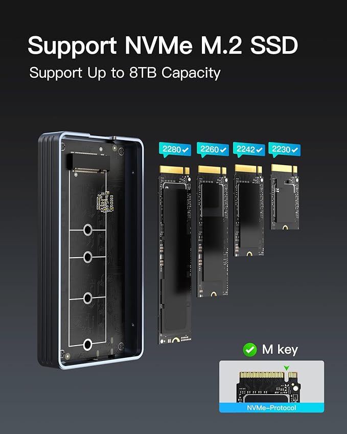 Inateck 40Gbps M.2 NVMe SSD Enclosure, Aluminum Hard Drive Enclosure, USB 4.0/Thunderbolt 4, No Tools Required Installation, Supports 2230/2242/2260/2280 SSDs, M-Key, FE2028