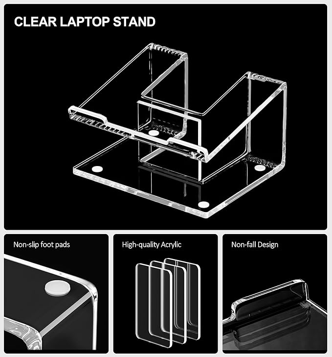 FUCDTEFC Acrylic Laptop Stand for Desk, Laptop Riser for 10-15.6 Inch Laptops, Ergonomic Computer Stand Holder Compatible with Macbooks and Notebooks- Clear